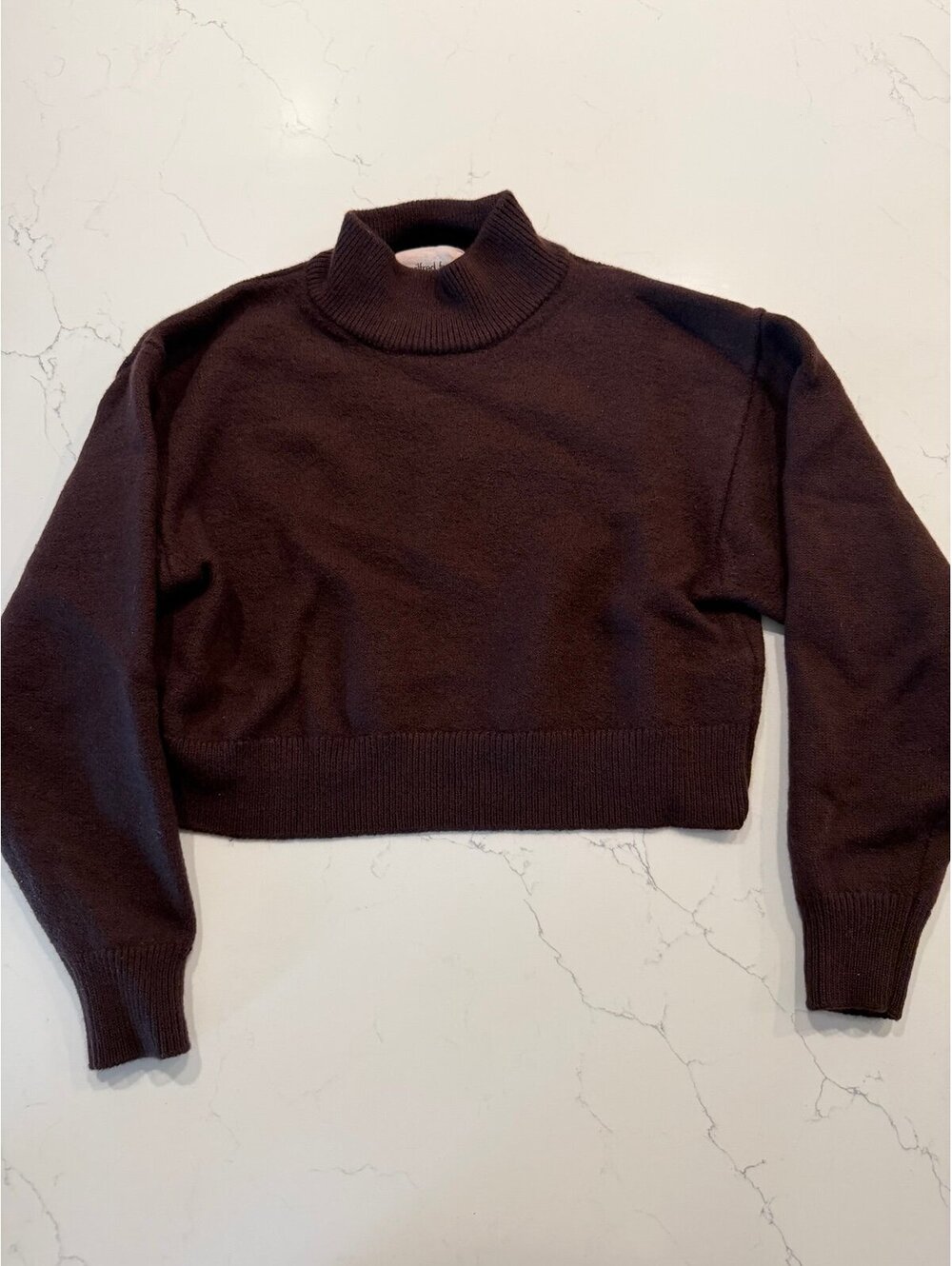 Aritzia Wilfred Free Dark Espresso Brown Cropped Mock Neck Sweater Medium